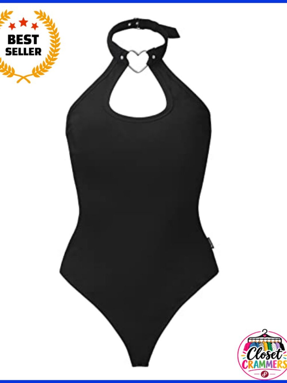 Cotton Bodysuit Halter Collared Thong Open Back Snap Closure